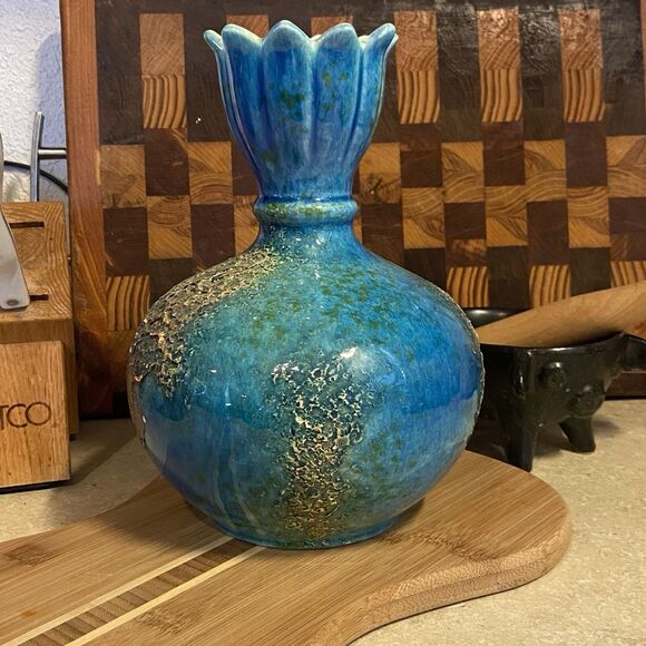 vintage haegar tulip top vase blue mottled 4040 signed usa decor collectors - Picture 3 of 8
